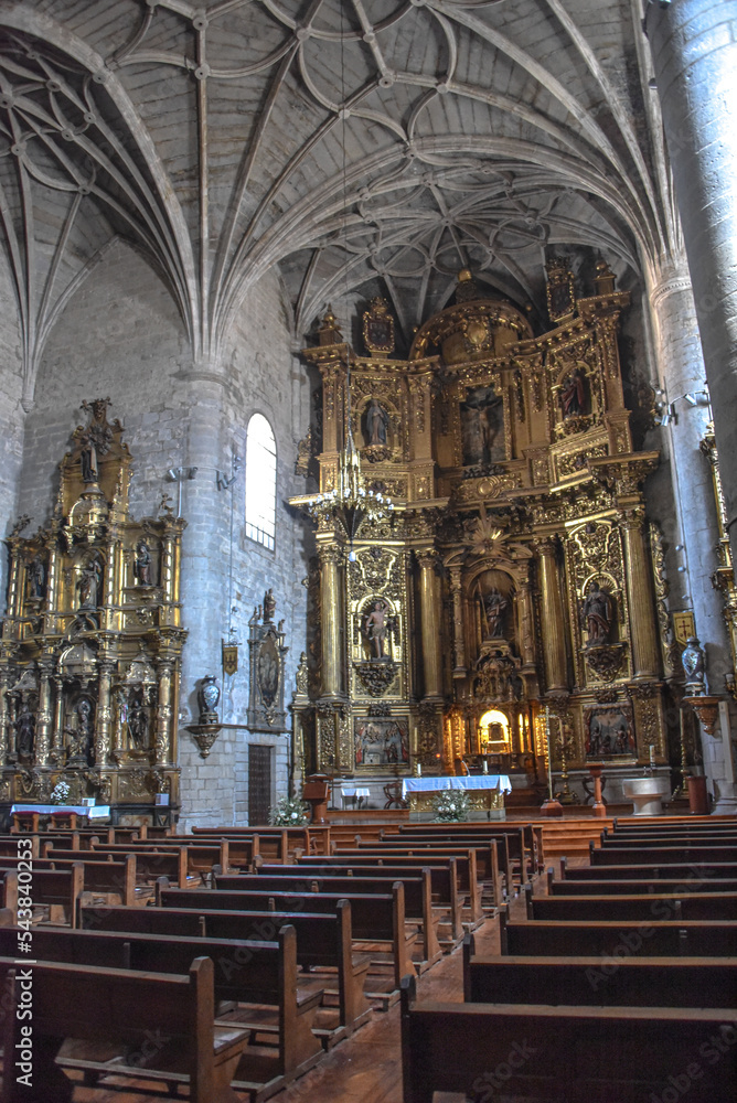 Puente la Reina, Spain - 31 Aug, 2022: Interior of the medieval Iglesia de Santiago church