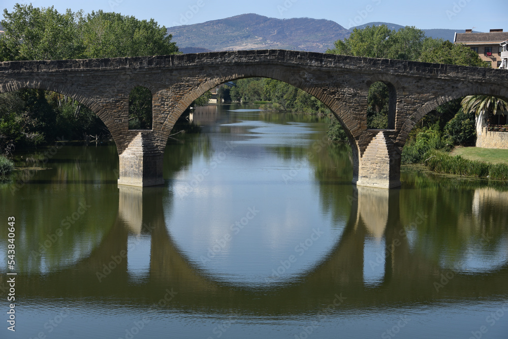 Puente la Reina, Spain 31 Aug, 2022 Arches of the roman Puente la