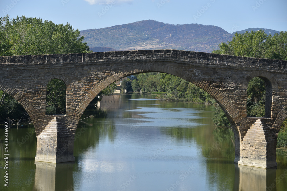 Puente la Reina, Spain 31 Aug, 2022 Arches of the roman Puente la