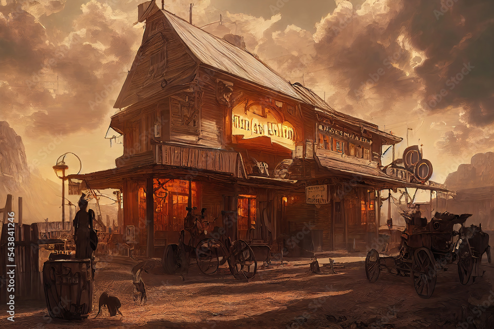 AI generated image of a saloon in the wild wild west 