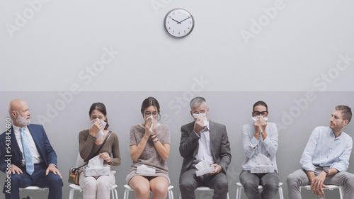 Fotografia, Obraz People with cold and flu in the waiting room