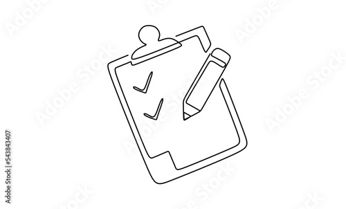 Clipboard with checklist. Continuous line one drawing. Vector illustration. Simple line illustration.