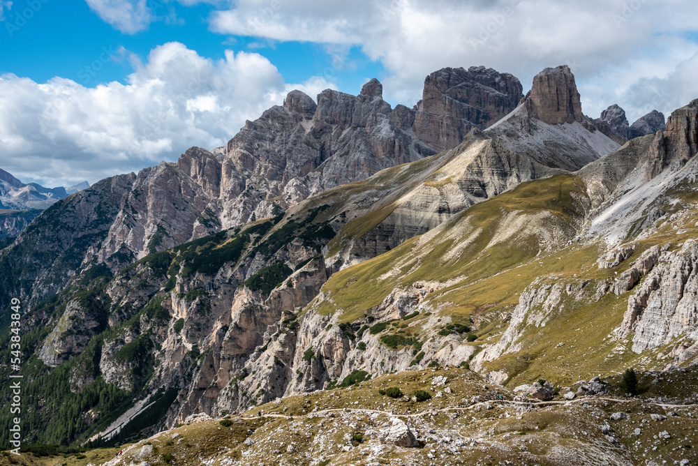 Scenic calm mountain landscape in the surroundings of the famous Three Peaks mountains, The Dolomites in South Tirol