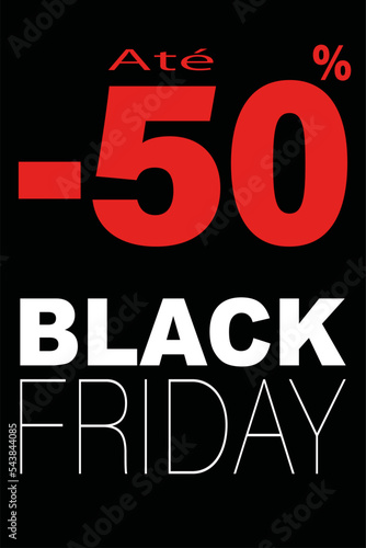 cartão ou banner para Black Friday em branco com reduções de até 50% em vermelho tudo em fundo preto