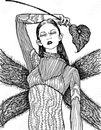 Vila gothic girl drawing ink Slavic mythology