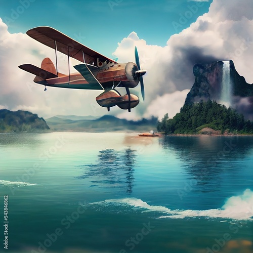 Wallpaper Mural airplane flying over the ocean Torontodigital.ca