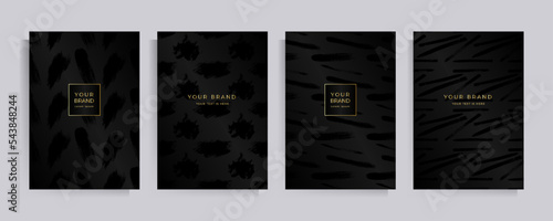 Covers strict elegant design in black tones. Vector set of patterns with abstract texture. Background templates for invitation, flyer, poster, brochure, postcard.