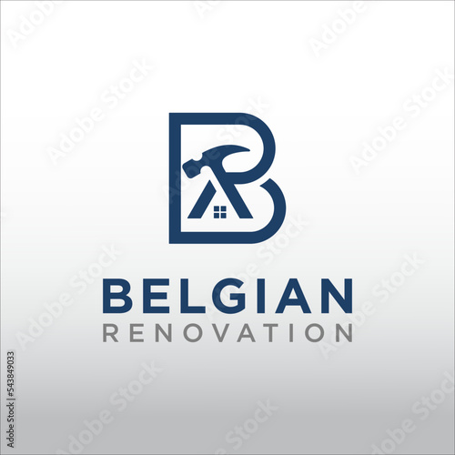 Letter B Hammer Logo, House Repair Logo, Home Improvement, Renovation Icon