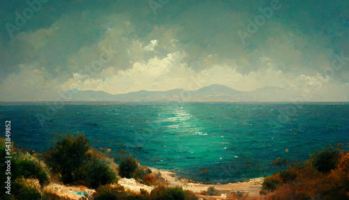 Beautiful mediterranean sea with mountain sunny sky © AloneArt