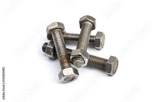 Steel bolts on a white isolated background