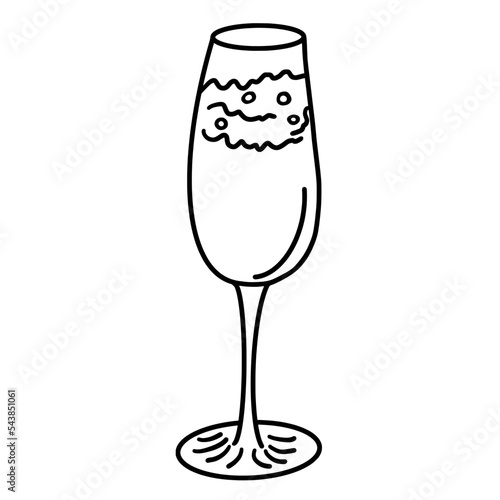 Glass of champagne outline. Celebration drink Champagne. Party wineglass.