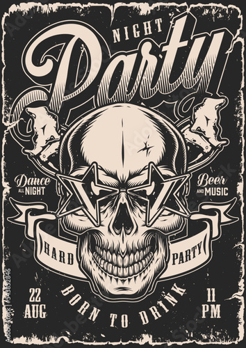 Night party poster monochrome vintage