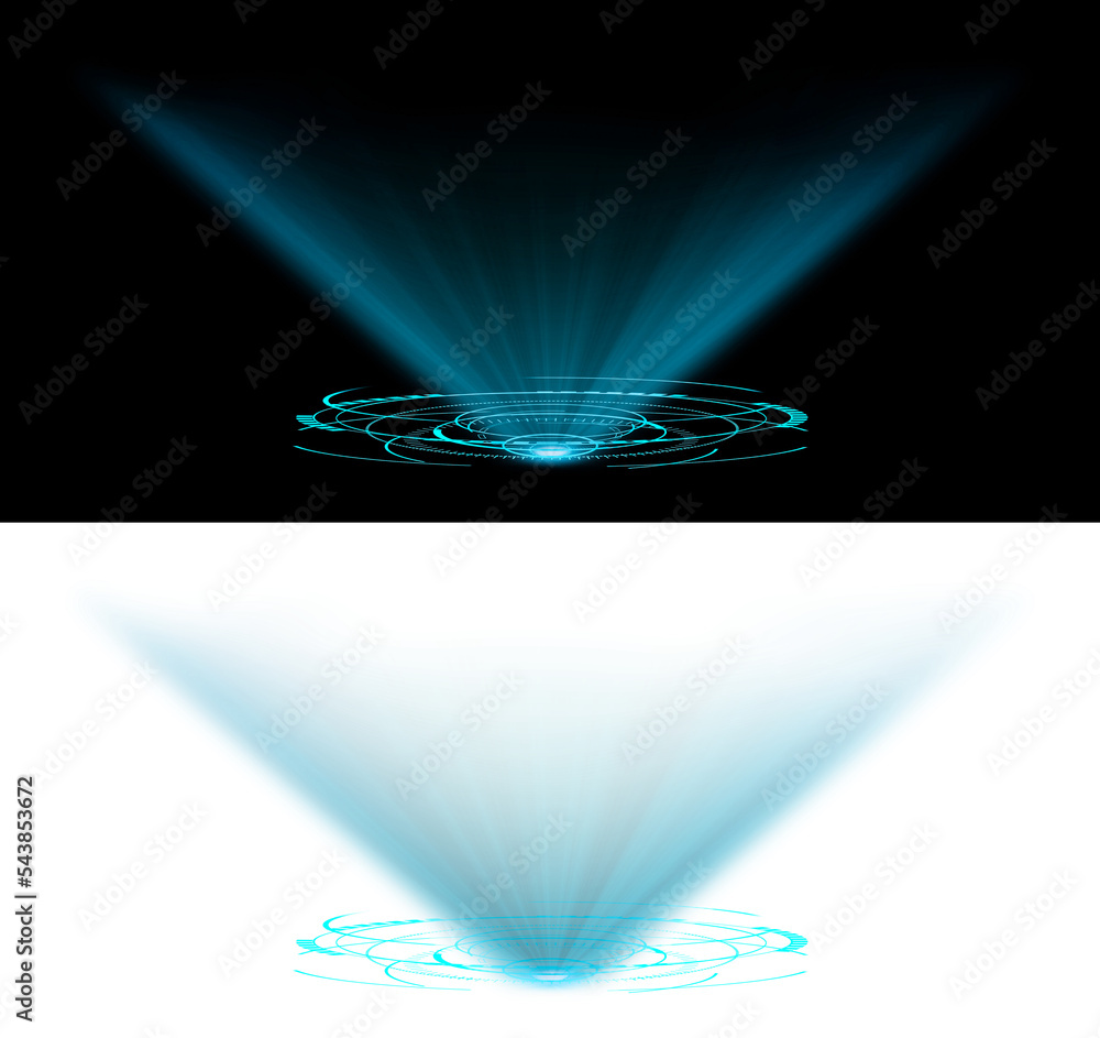 hologram hud circle blue with shiny light blue transparent background - obrazy, fototapety, plakaty 