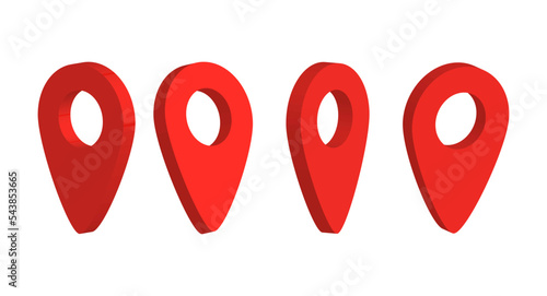 3d red realistic map pointers vector set in various angles. Map pointer 3d pin. Location symbols.