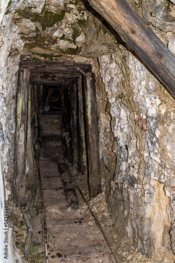 Remains of a military tunnel on Mount Piano in the Dolomite Alps, built during the First World War