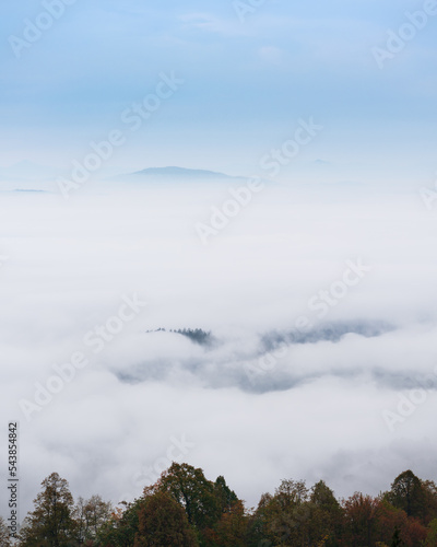 Morning fog and clouds over the valley