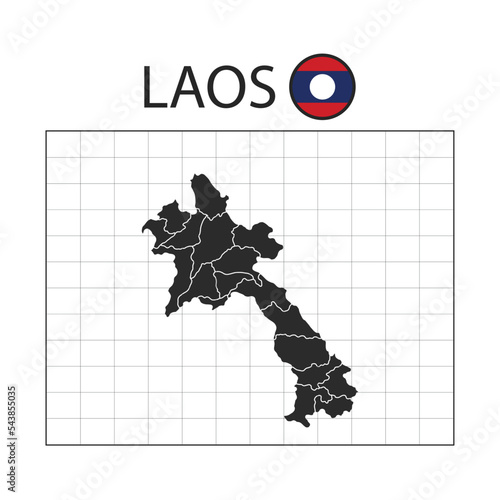 country map of laos with nation flag