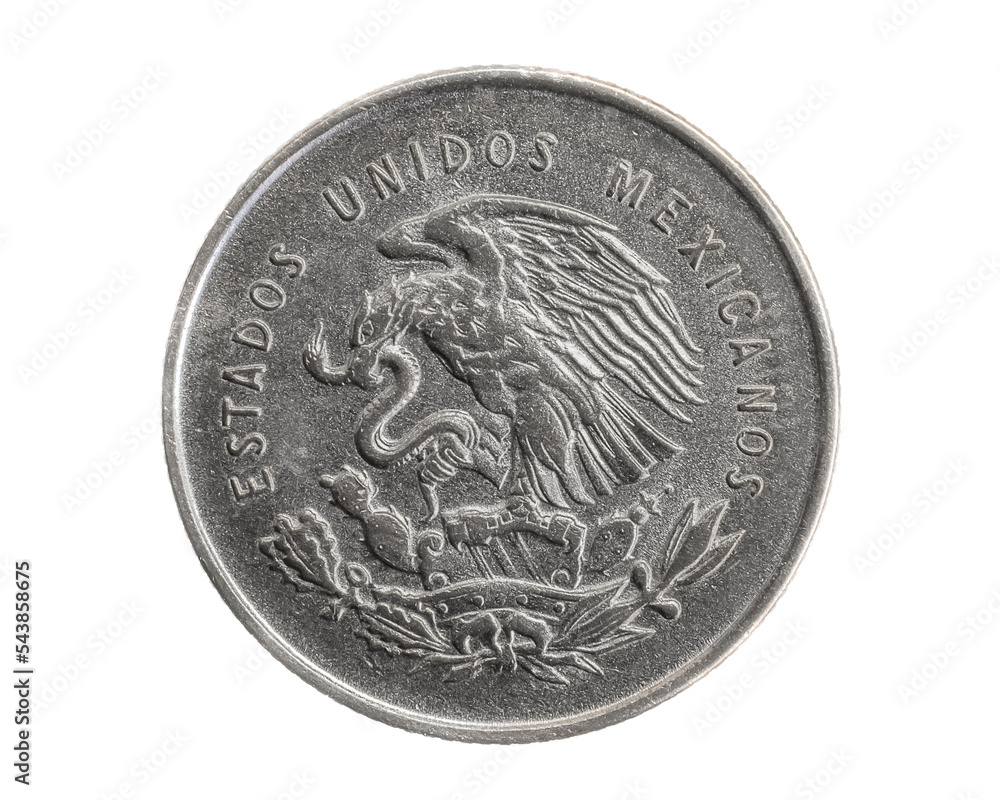 Mexico twenty five centavos coin on a white isolated background Mexico twenty five centavos coin on a white isolated background