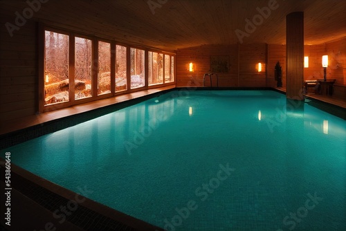 outdoor spa pool in winter 3d illustration  with copy space  reflecting luxury and relaxation mode