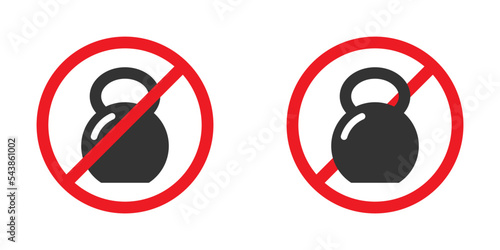 Kettlebell ban sign. Kettlebell is forbidden. Red Prohibited sign. Flat vector illustration. photo