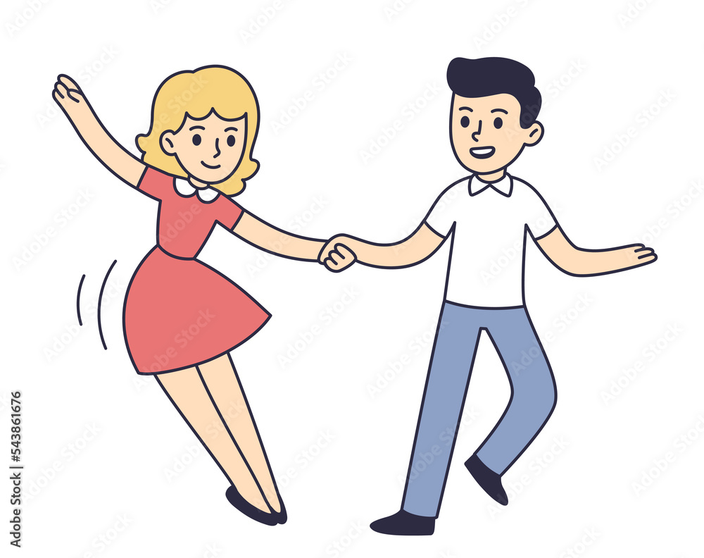 Cute cartoon couple dancing Lindy hop Cute cartoon couple dancing Lindy hop