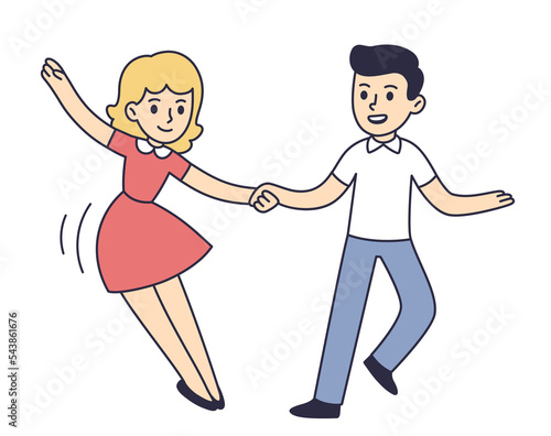 Cute cartoon couple dancing Lindy hop
