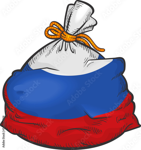 Illustration of a bag in the colors of the Russian flag with a Soviet atomic bomb. Isolated on white vector cartoon illustration