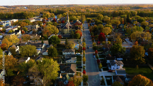 Autumn in Small Town Main Street USA drone 