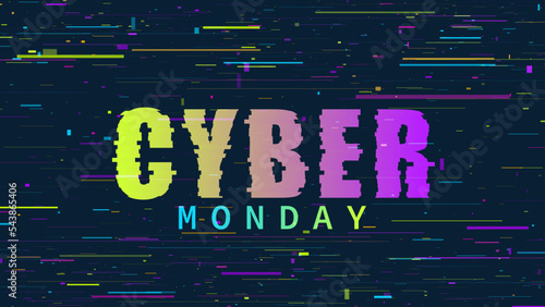 Cyber monday technology background. Glitch error effect. Sale banner. Vector design