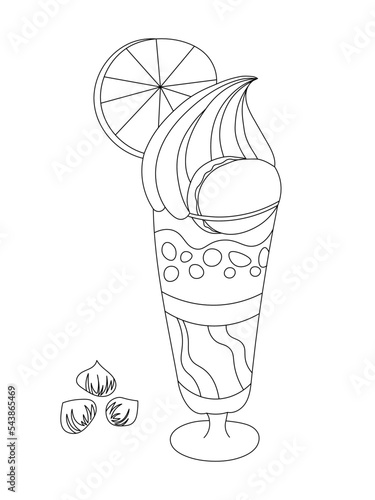 Ice Cream coloring page, isolated element on a white background. Vector illustration for coloring book for adult and kids. 