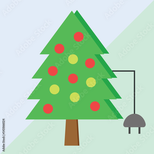 Vector of christmas day concept to plug electric of christmas tree for start festival. Illustration vector of christmas day background Christmas day concept. use for X mas day festival.