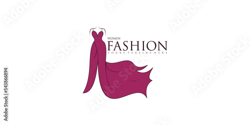 Fashion logo design with dress fashion premium vector