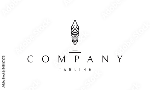 Vector logo on which an abstract image of a writing ink pen in a linear style.