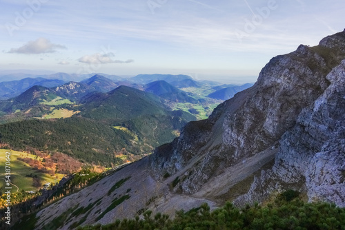 view to the mountain landscape during hiking in the mountains of austria
