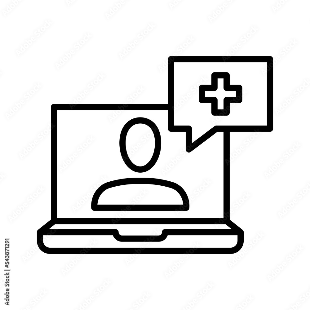 Online medical consultation icon. Online doctor on laptop consulting her patient. Online medical consultation icon. Online doctor on laptop consulting her patient.