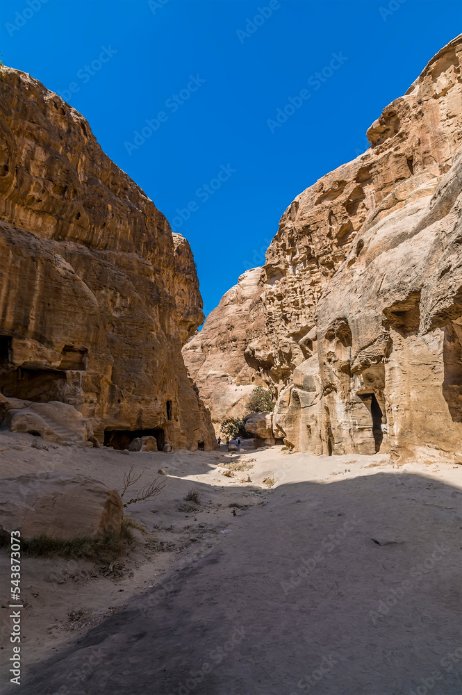 A view of down the main thoroughfare in Little Petra, Jordan in summertime