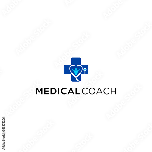 Free Download Modern medical coaching logo design with stethoscope plus icon blue circle symbol for health care clinic hospital education teaching learning service professional vector concept - GFXLoad