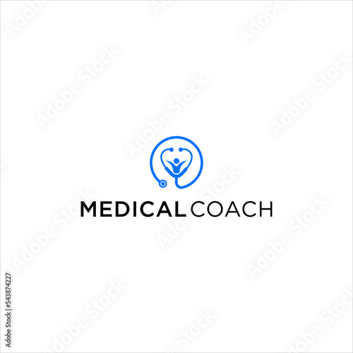 medical coach logo with stethoscope doctor vector