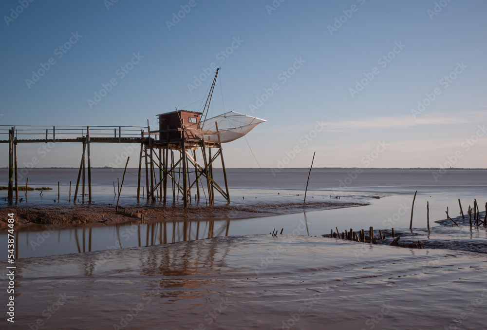 Traditional fishing hut on the shores of Gironde estuary on west Atlantic coast France Traditional fishing hut on the shores of Gironde estuary on west Atlantic coast France