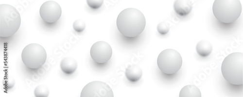 Light background with white balls. Flying ball in empty space.White abstraction 3d round spheres, blur effect. Geometric design circle shapes pattern – vector