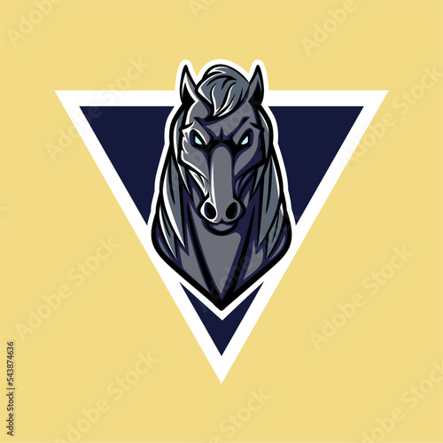 vector sport logo illustration of horse head mascot front view on triangle
