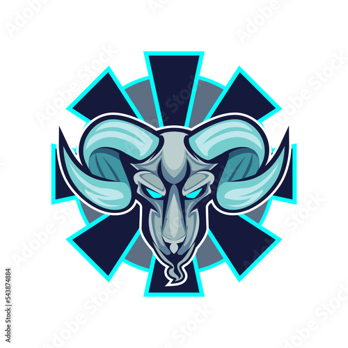 vector logo sport goat mascot illustration front view over a hexagon cross on circles