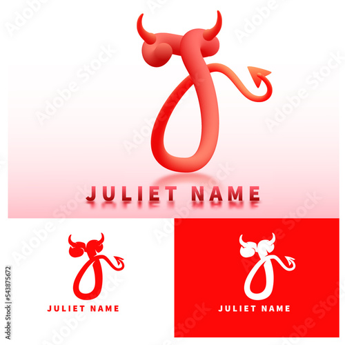 custom letter J. 3d devil form initial logo vector illustration