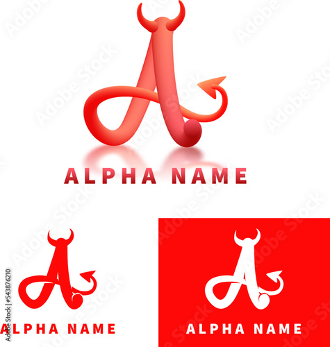custom letter A. 3d devil form initial logo vector illustration