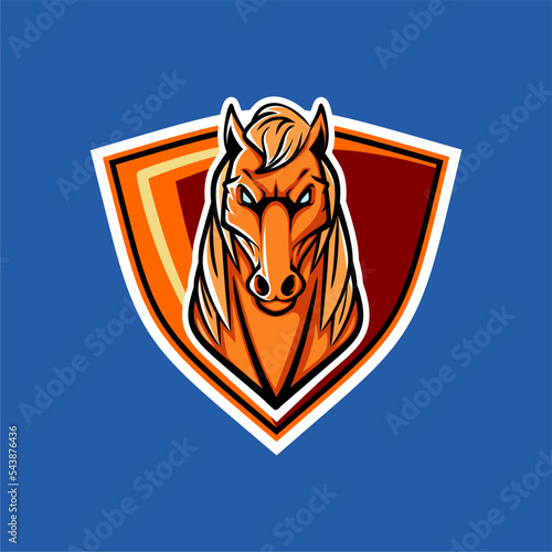 vector logo sport illustration of a horse head mascot on a shield background