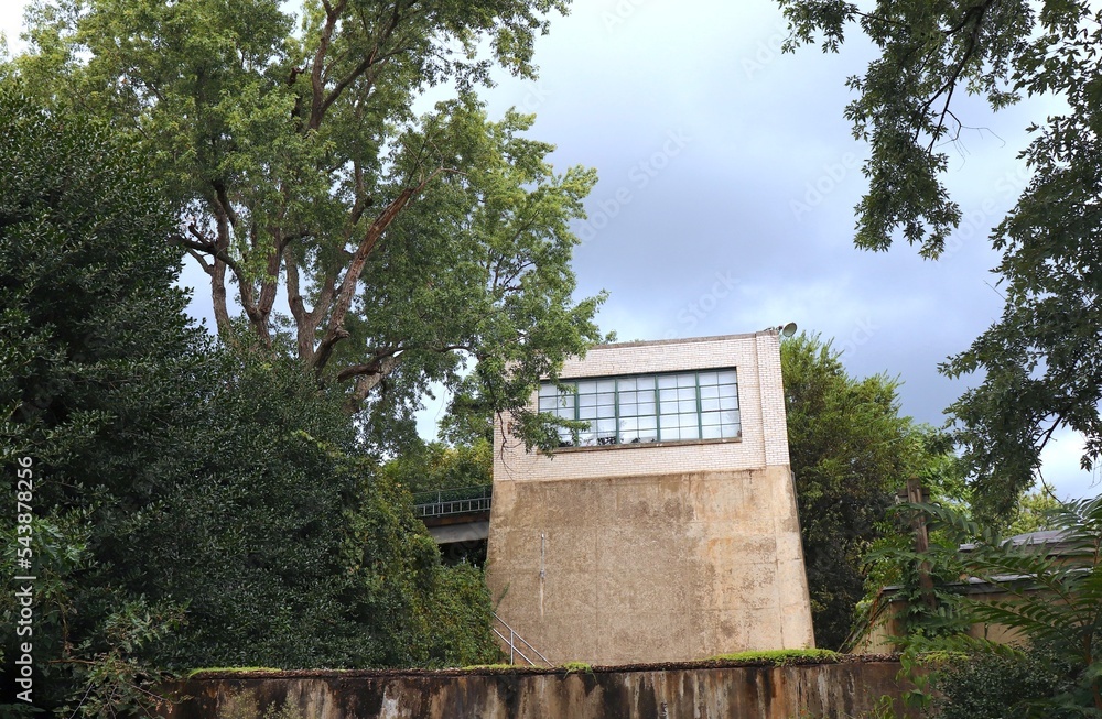 Vintage Pump House Used As Water Intake Station for Industry Stock