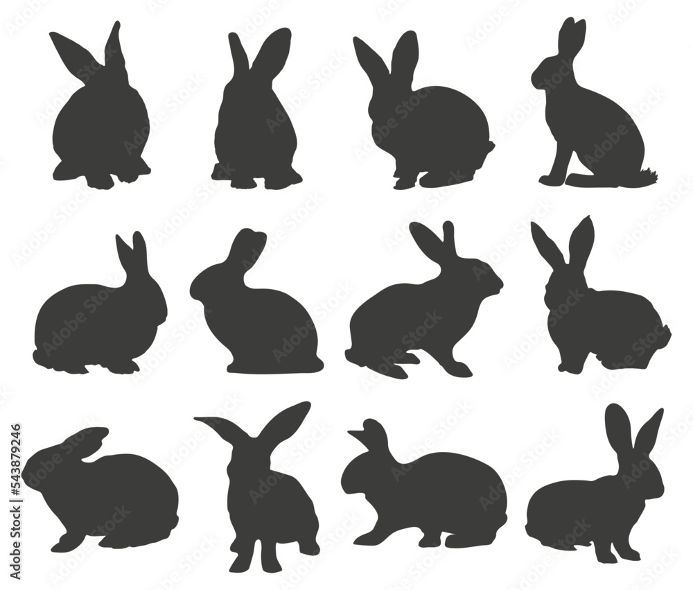 Black rabbit silhouette collection. Set of rabbit silhouette 