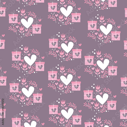 Seamless cartoon pattern with cute doodle box love