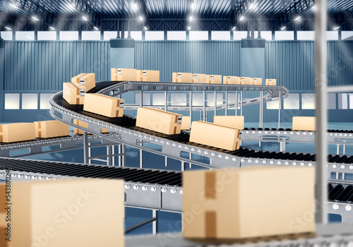 Boxes on conveyor. Automate...