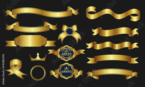collection of gold ribbon vector design elements, seals, medals, shields, coats, badges, banners, scrolls and ornaments